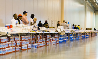 Houston, Texas, August 30, 2017: Another shelter opens at NRG Center as refugees seek safety in Houston. The shelter is fully staffed with trained support workers, stocked with supplies